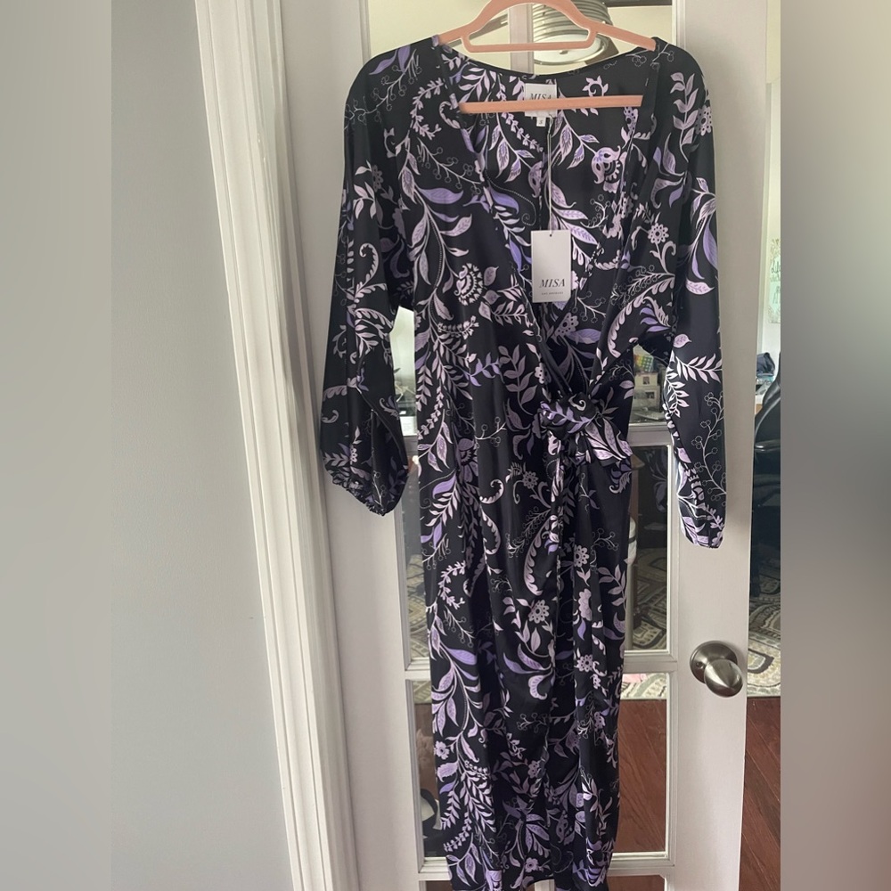 MISA gorgeous midi dress in Navy and Purple size S